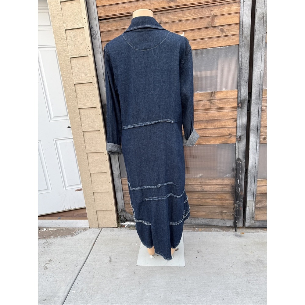 Cynthia Ashby Denim DusterJacket /dress Artsy Asymmetrical Distressed Lagenlook - Picture 4 of 12